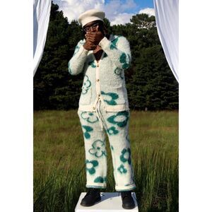 Wuuski Garden Room Mohair Cardigan and pant in green